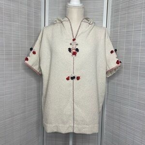 Isabel Marant Étoile Short Sleeve Poncho Top Cream Red Black Size XL